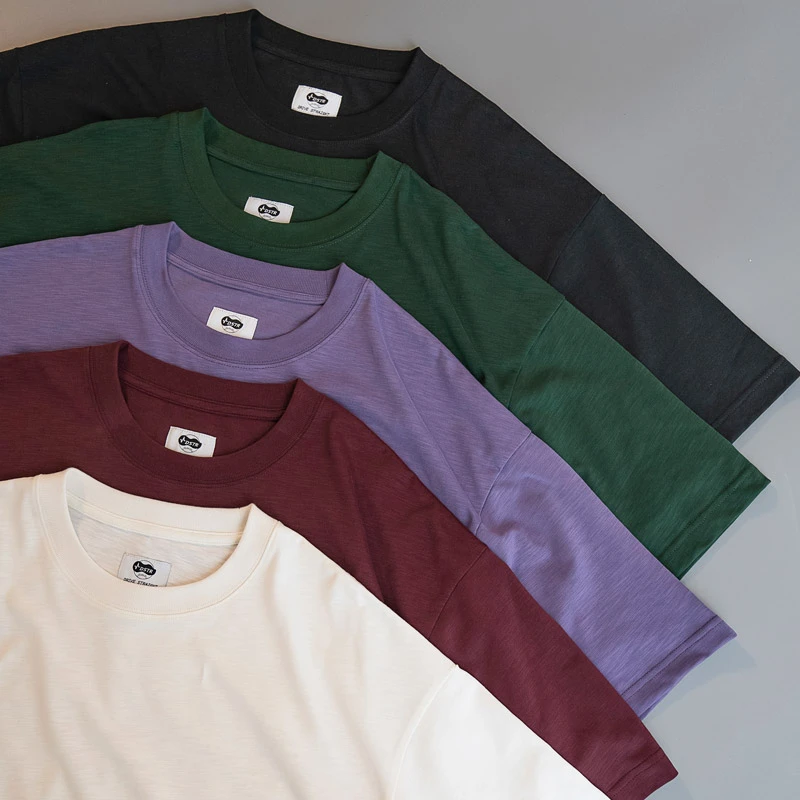 DRIVESTRAIGHT 23SS日系宽松纯色竹节棉短袖男女圆领打底T恤DSTR