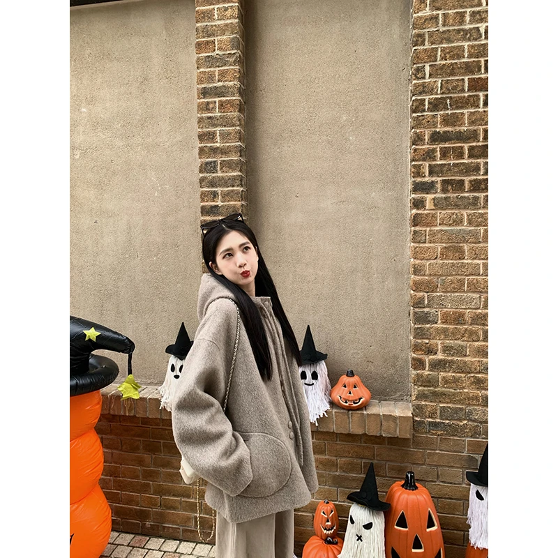 小君君布兰妮 安东尼限定/领口系带连帽小斗篷100毛双面呢外套