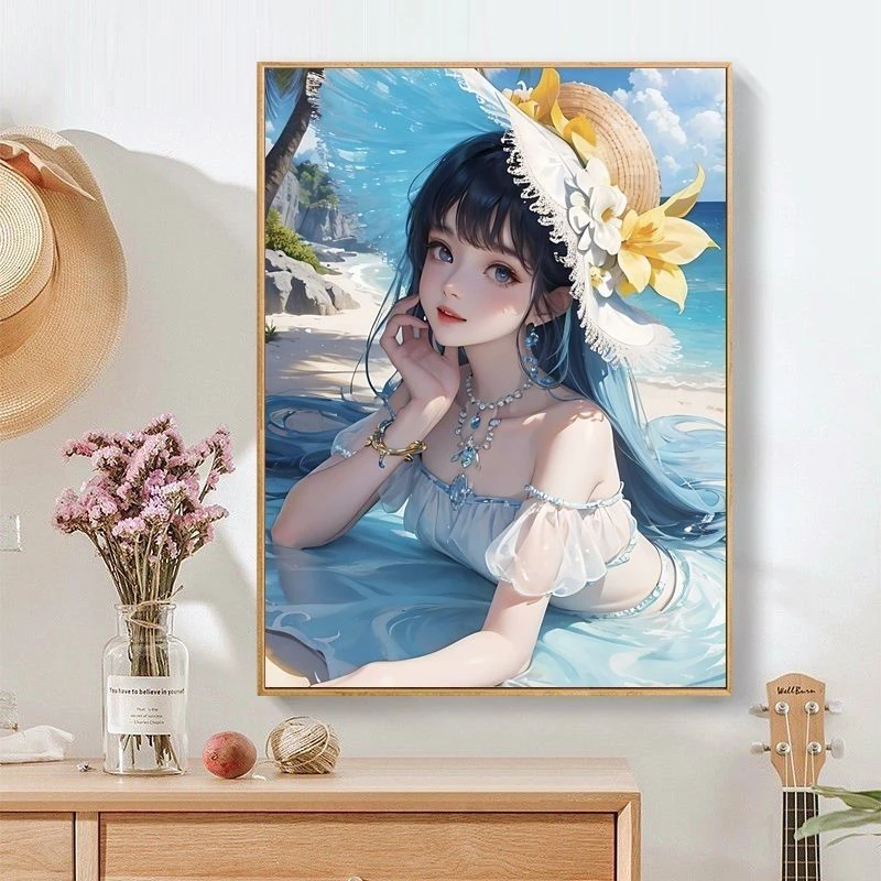 森女数字油画diy填色大学生女孩花卉丙烯油彩画卧室床头装饰画