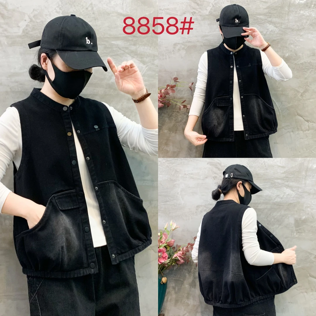 2024秋季减龄时尚上衣女马甲女宽松文艺无袖休闲马夹牛仔外套58