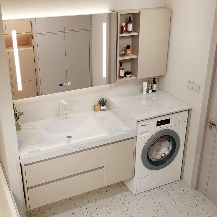 洗衣机浴室柜一体柜智能岩板一体浴室柜可定制岩板加长洗衣机柜