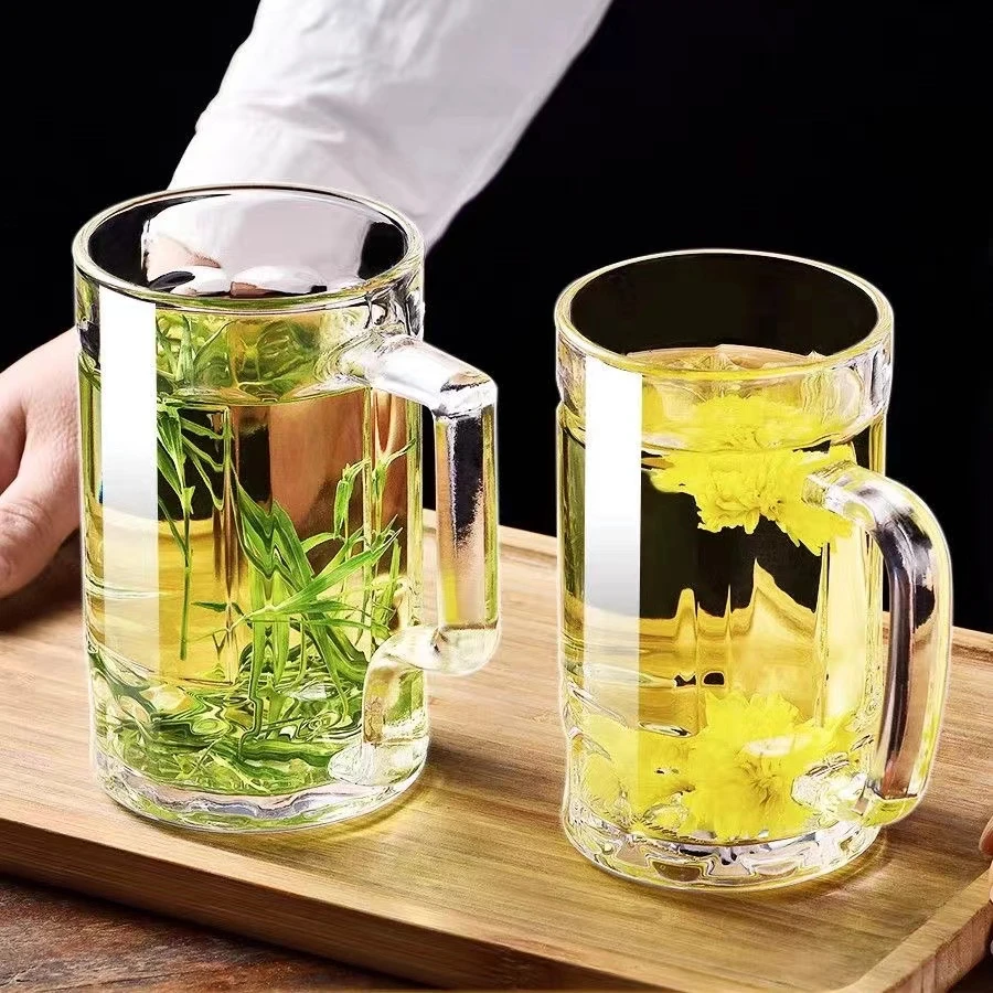 【8.8/4只装】大容量加厚啤酒杯带把手家用茶杯透明无铅扎啤杯