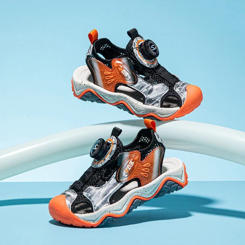 哈比熊童鞋新款上新儿童夏季鞋男童软底纽扣轻便包头运动凉鞋