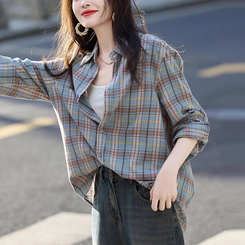 时髦复古港风女士衬衫2025早秋季新款大码宽松休闲别致漂亮小衫