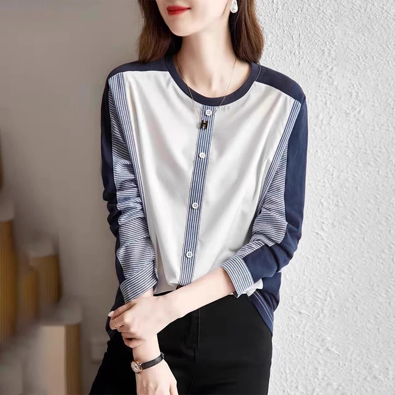 设计感别致清新T恤女士2025早秋季新款大码宽松休闲显瘦条纹上衣