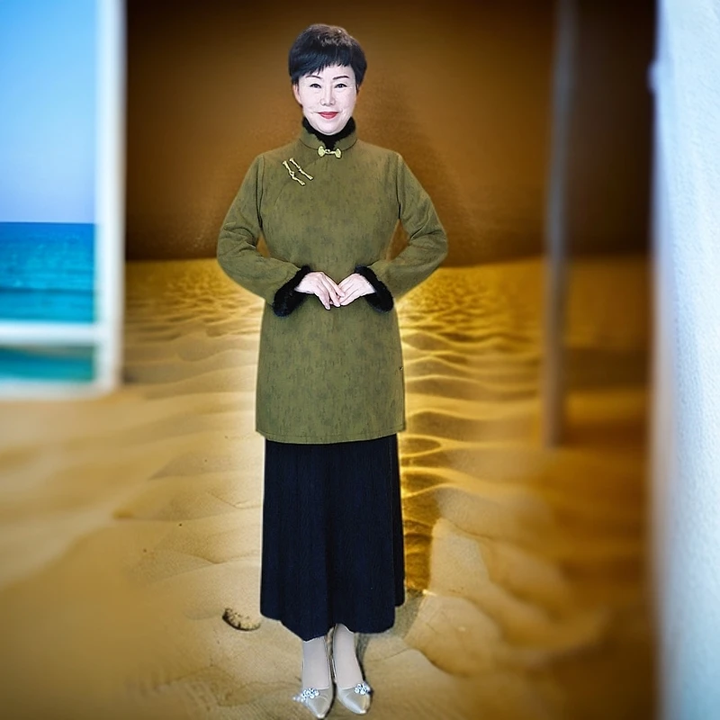 【中长款加绒加厚】旗袍能穿220斤百搭显白显瘦毛领毛袖冬季中国风