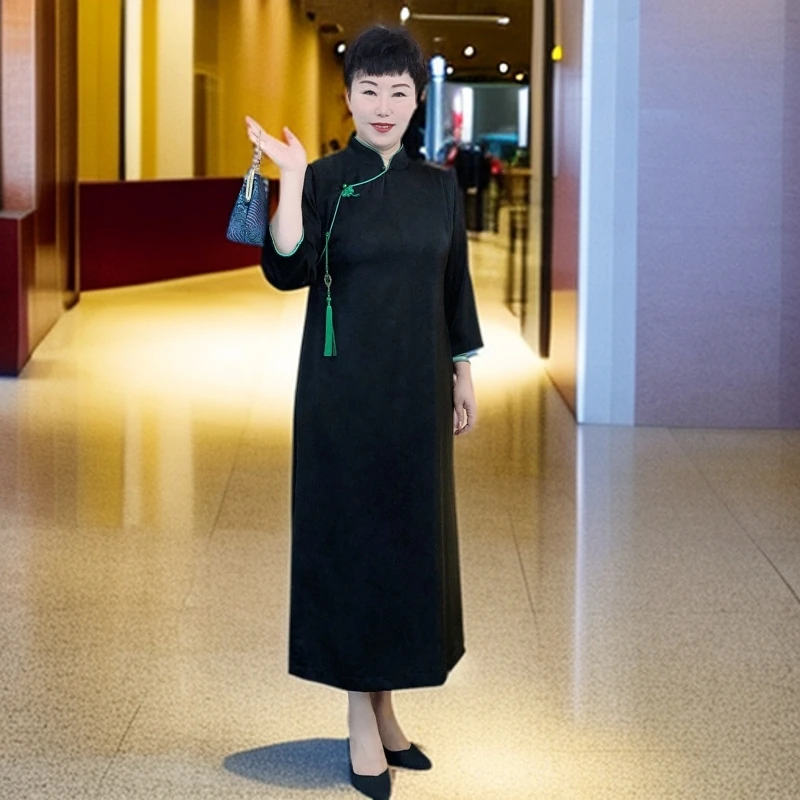 【贡缎带里衬大码秋款旗袍】显瘦气质网红时尚复古中式中长款中国风