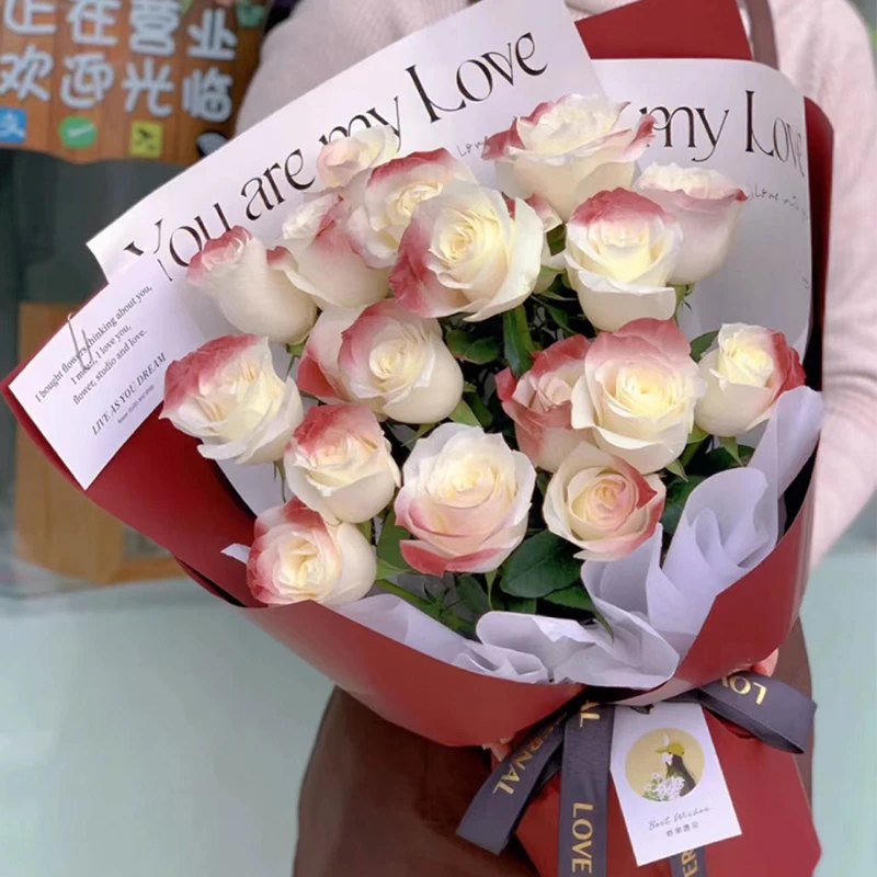 【暗恋与热恋】19朵凡尔赛复古红玫瑰白玫瑰喷色花束送爱人老婆生日礼物附近花店送花上门