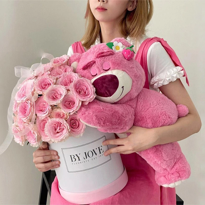 【Disney专心宠爱】33朵粉玫瑰花草莓熊鲜花束抱抱桶送闺蜜生日礼物生日鲜花