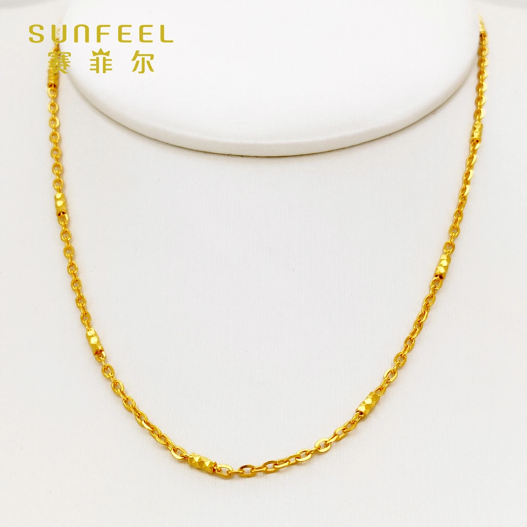 SUNFEEL/赛菲尔足金999.9黄金O字链兼柱项链时尚实心素链精美经典