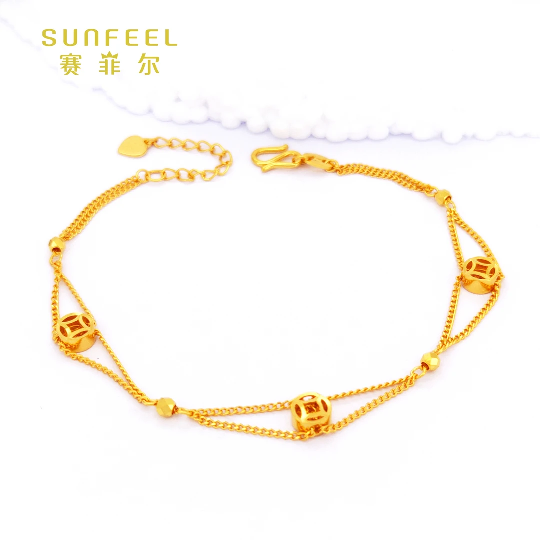 SUNFEEL/赛菲尔足金999黄金铜钱钱多多手链时尚S扣时尚精致款原料