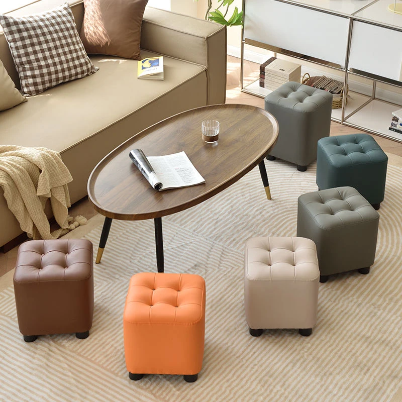 入户门口换鞋凳轻奢实木方凳皮质家用矮凳客厅凳子沙发茶几南瓜凳