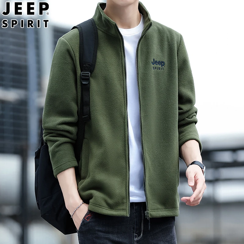 jeep吉普户外男士休闲双面加绒春秋立领保暖男版卫衣加厚秋冬季