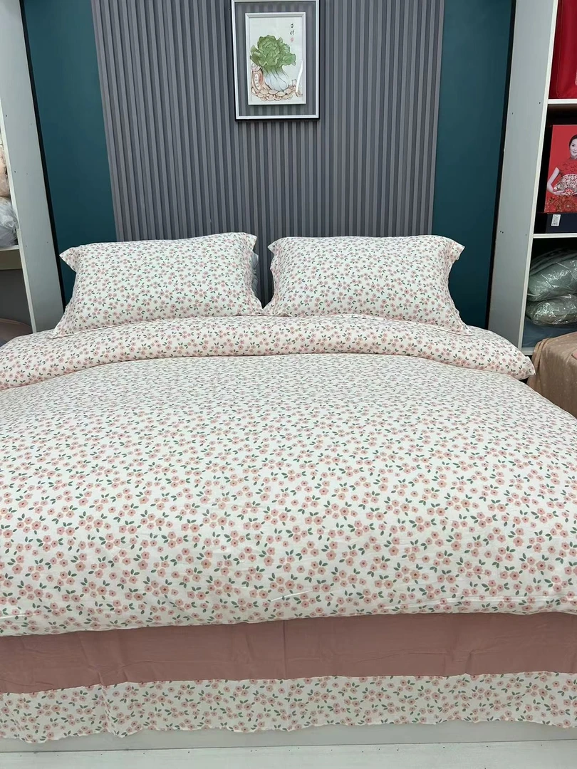 双层纱纯棉四件套，小清新超柔软透气舒适韩式印花小碎花斜纹精梳