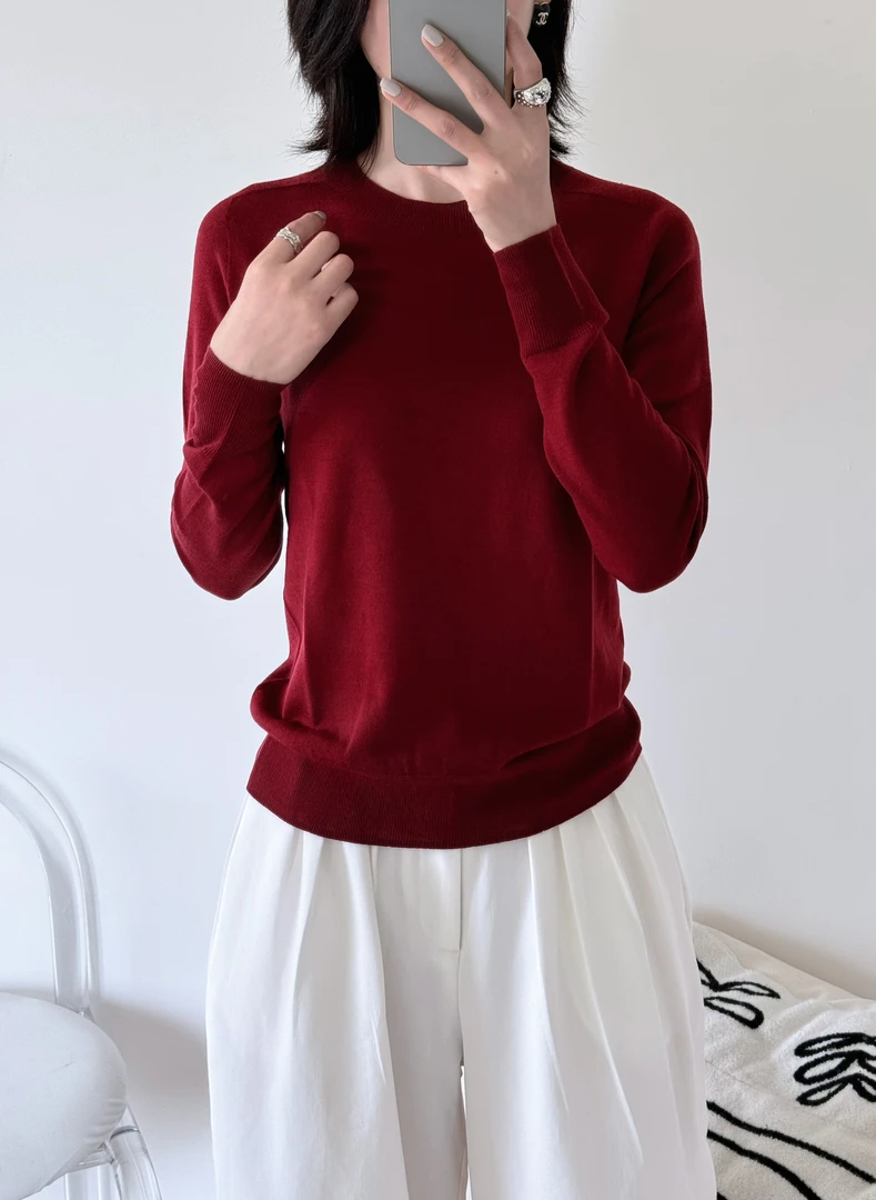 精纺100%绵羊毛【可机洗】圆领无缝一体气质显瘦羊毛衫23202#