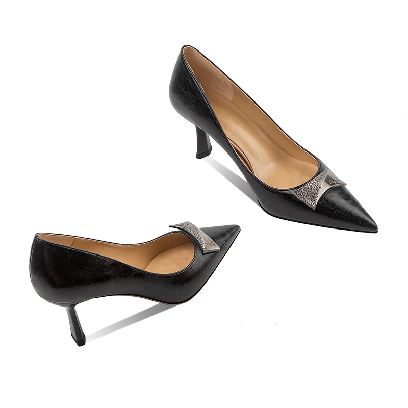 职业黑色尖头高跟鞋气质百搭女士单鞋浅口高跟鞋法式性感四季舒适