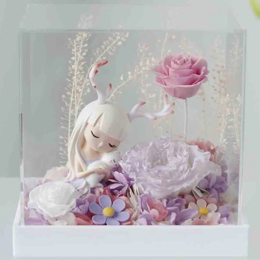亚克力礼盒手办情人节表白女友生日礼物真玫瑰永生花摆件毕业礼品