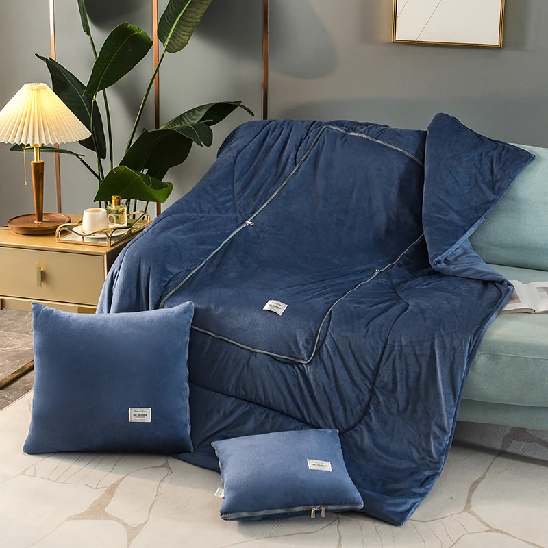 水晶绒贴布秀多功能抱枕被二合一车载腰靠可折叠靠垫被午睡毯靠枕