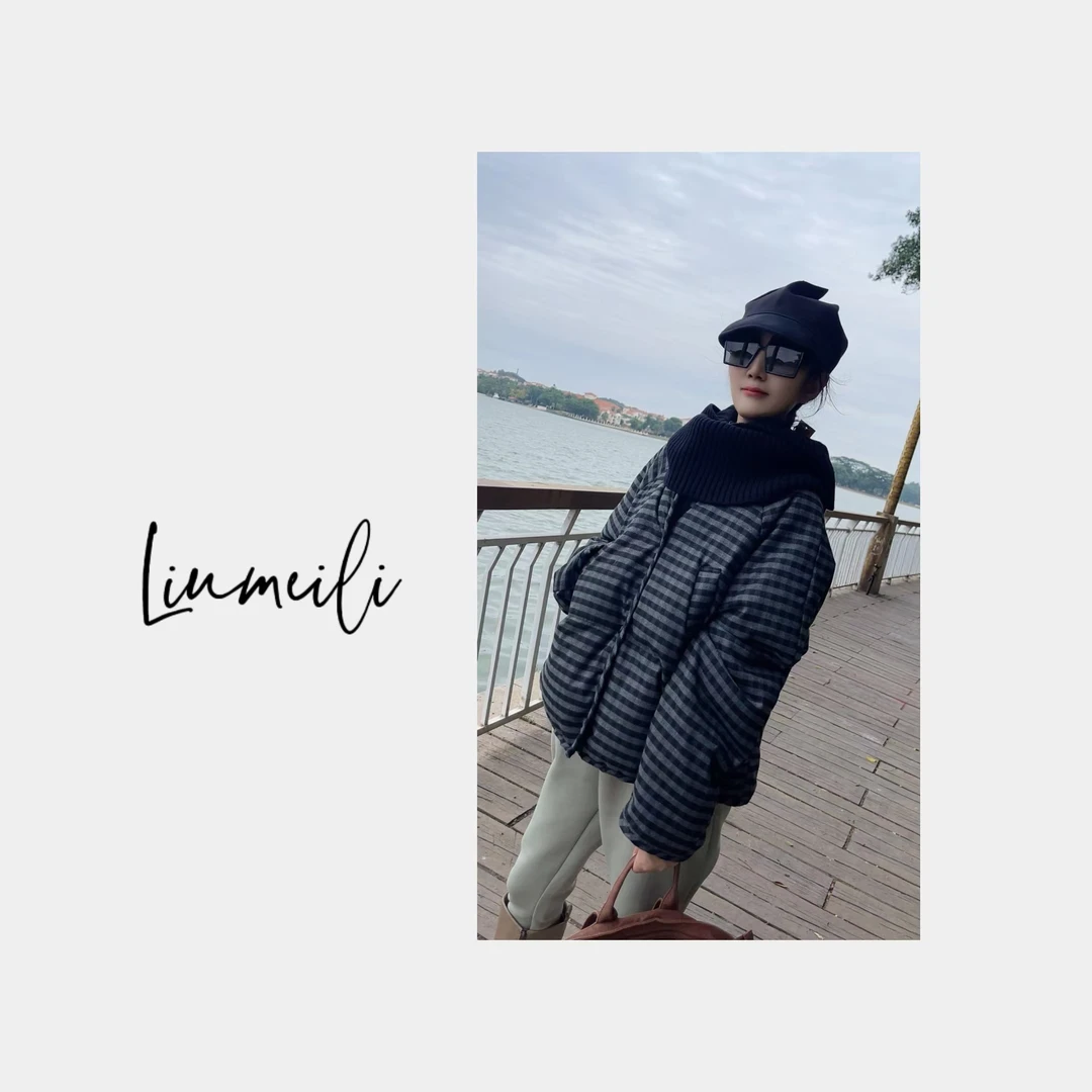 【洛克羽绒服】立领时尚百搭格子毛呢保暖短款90白鸭绒羽绒服