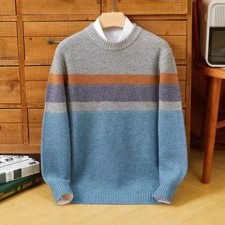 7针加厚羊毛衫男100纯羊毛冬季加厚半高领纯色提花打底羊毛毛衣男