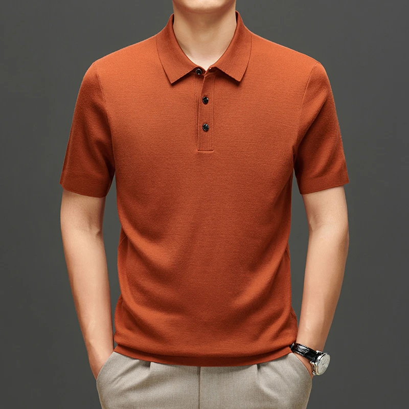 【80支双面精纺羊毛衫】男翻领短袖高档秋冬纯色纯羊毛休闲打底衫