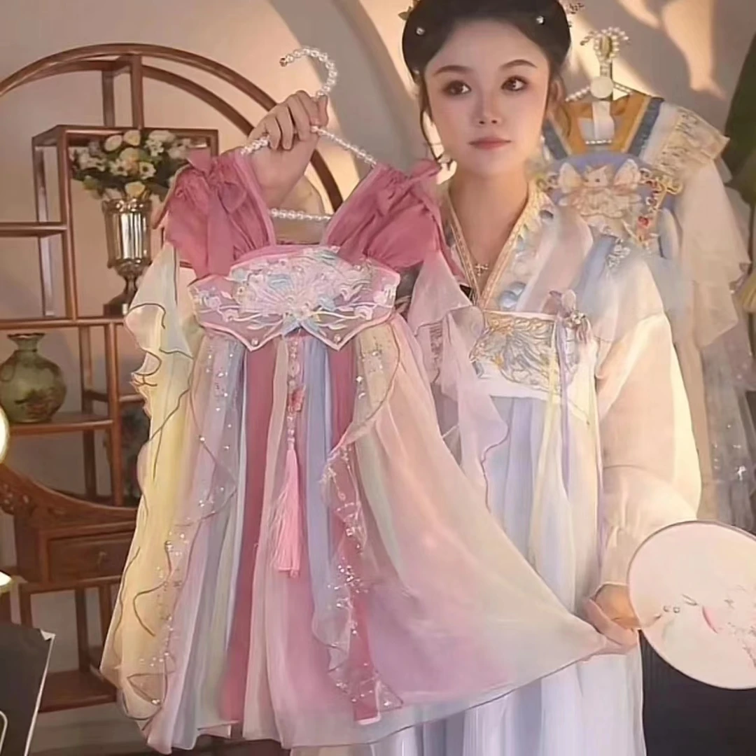 女宝夏季中国风仙气2025民族汉元素公主女童汉服日常古风印花仙女