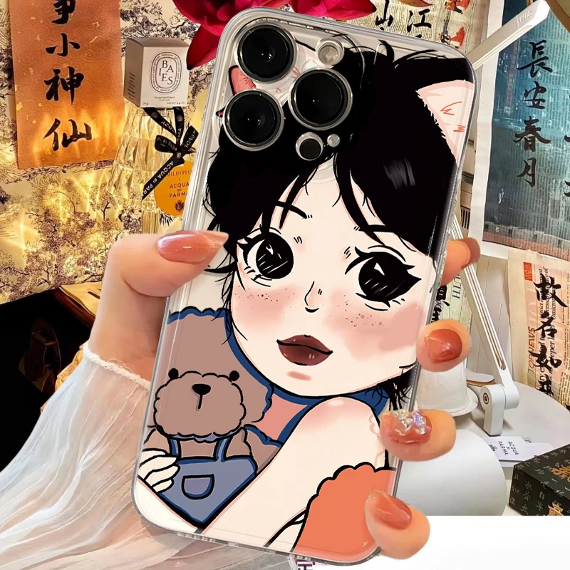 抱熊女孩苹果/oppo/小米/华为/vivo/iPhone15pro/14可爱13/12少女