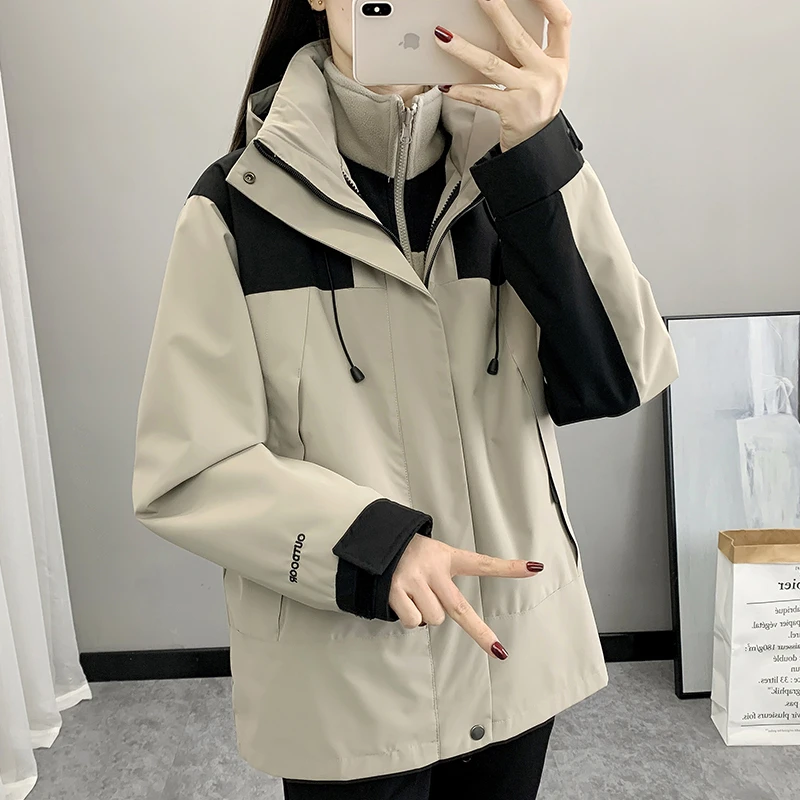 新款户外冲锋衣女三合一可拆卸内胆情侣防风防水加厚登山服两件套