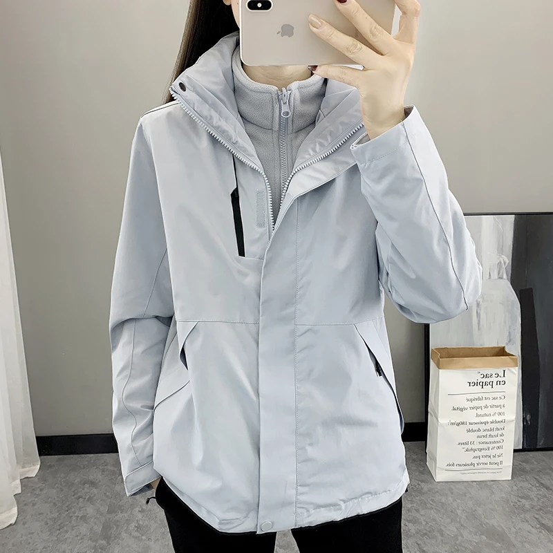 三合一冲锋衣女防风防水两件套冬季户外登山加绒加厚风衣情侣外套