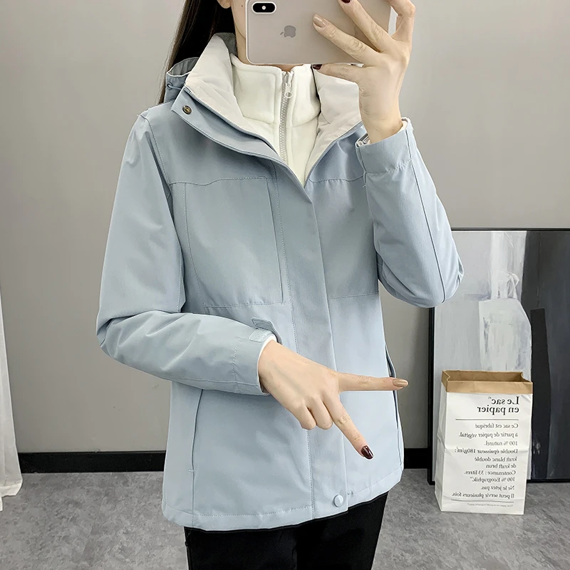 冲锋衣女三合一加厚加绒可拆卸防风防水登山服户外情侣外套两件套