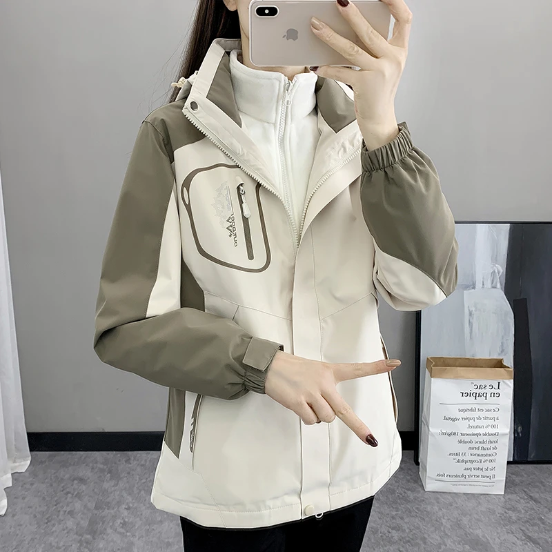 冲锋外套女三合一加厚加绒可拆卸防风衣登山服户外情侣外套两件套