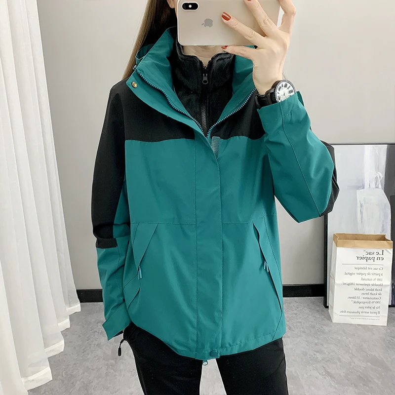 冲锋衣女秋冬季三合一可拆卸加绒加厚保暖防风防水情侣登山服外套