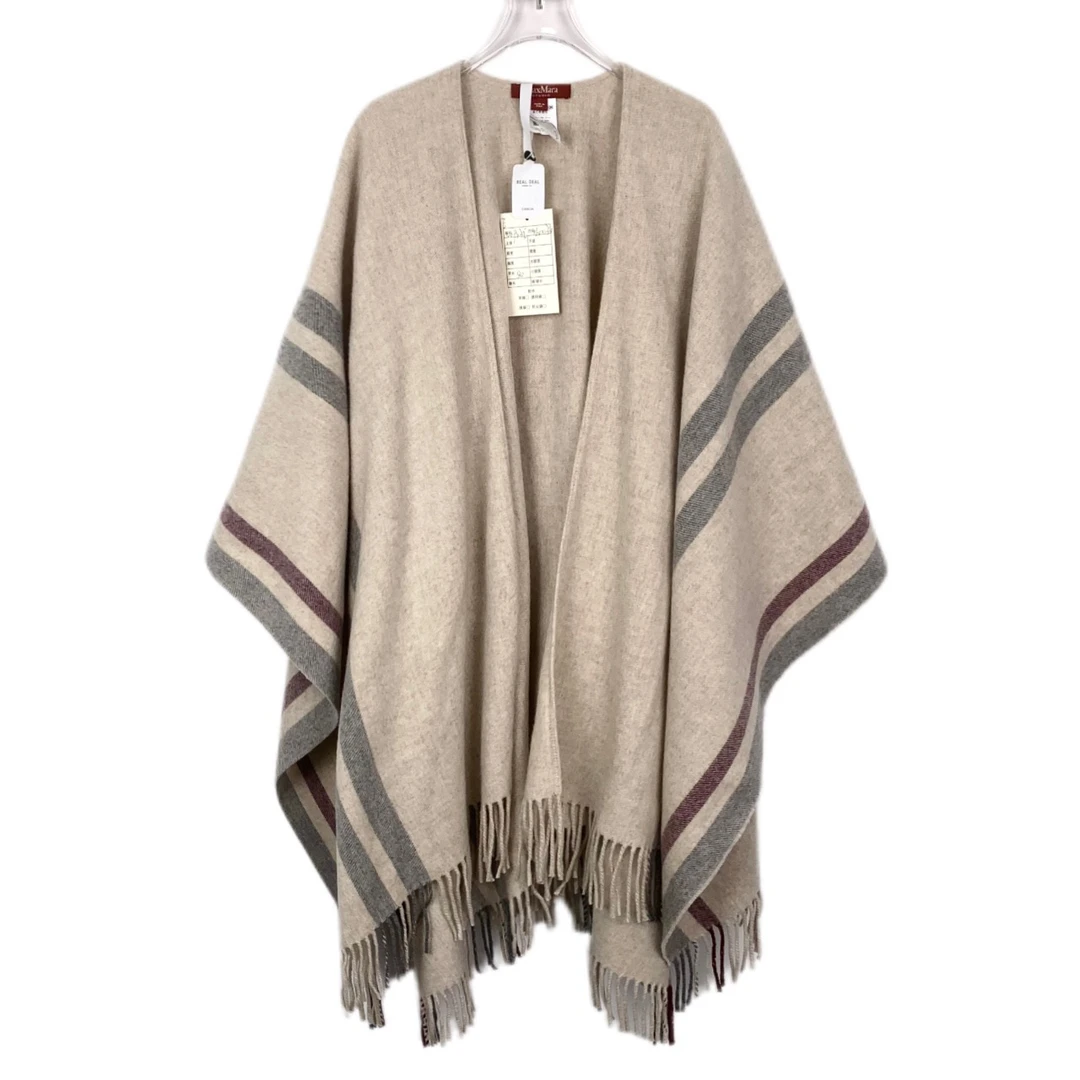 000129 Maxmara 条纹流苏设计羊毛针织拼色披肩外套160×130 98新
