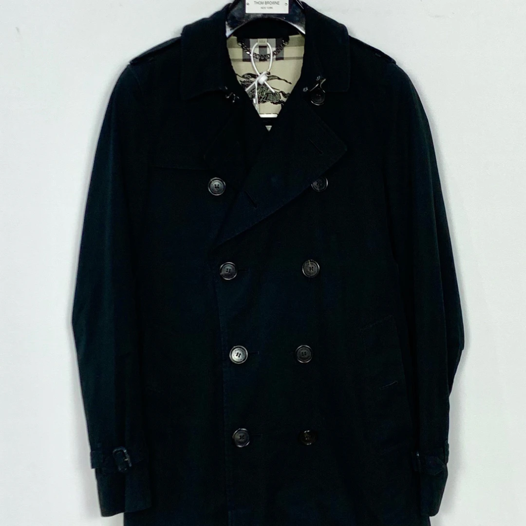 000702 Burberry 博柏利经典黑色双排扣中长款风衣46码/99新