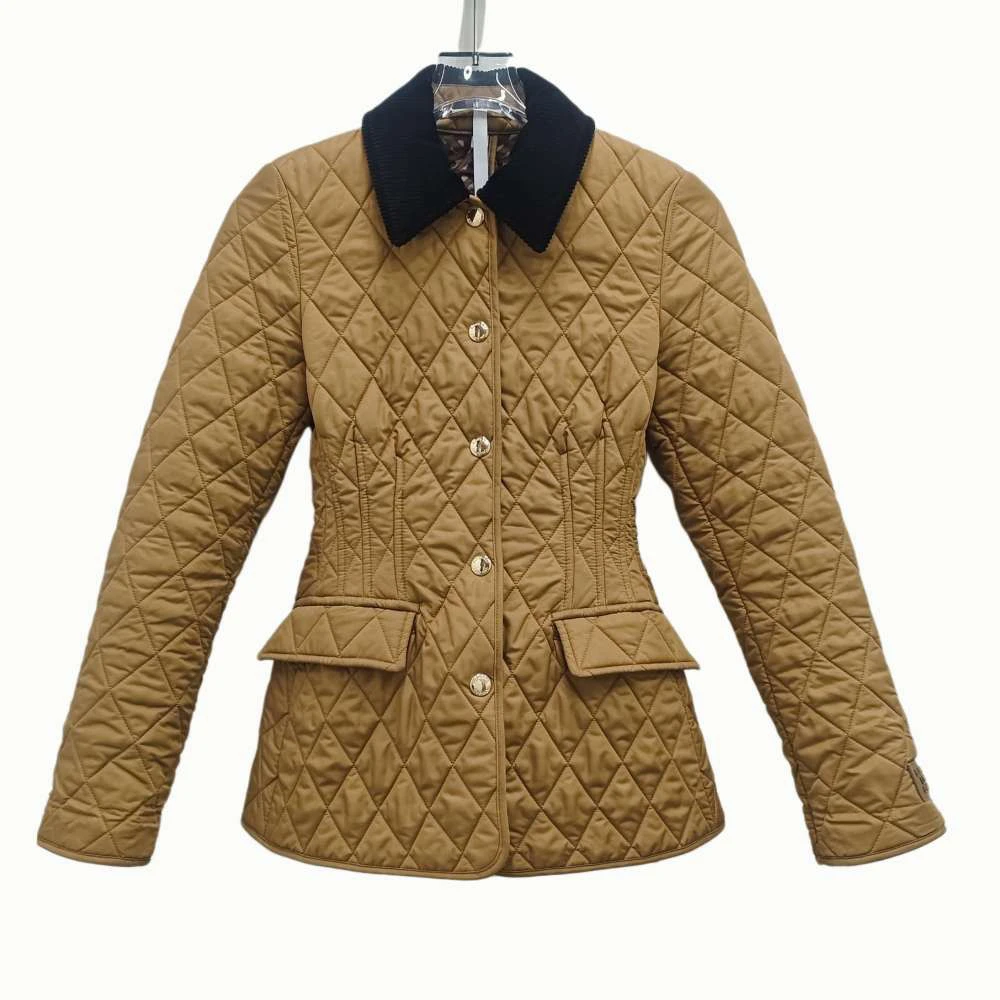 000873 Burberry 博柏利 灯芯绒翻领长袖缝棉服驼色 34码  99新
