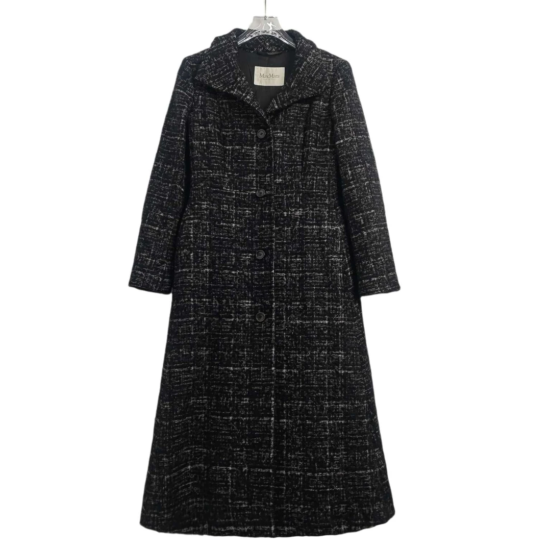 99新 MaxMara  000153 翻领单排扣宽松长款长袖大衣黑色 42码