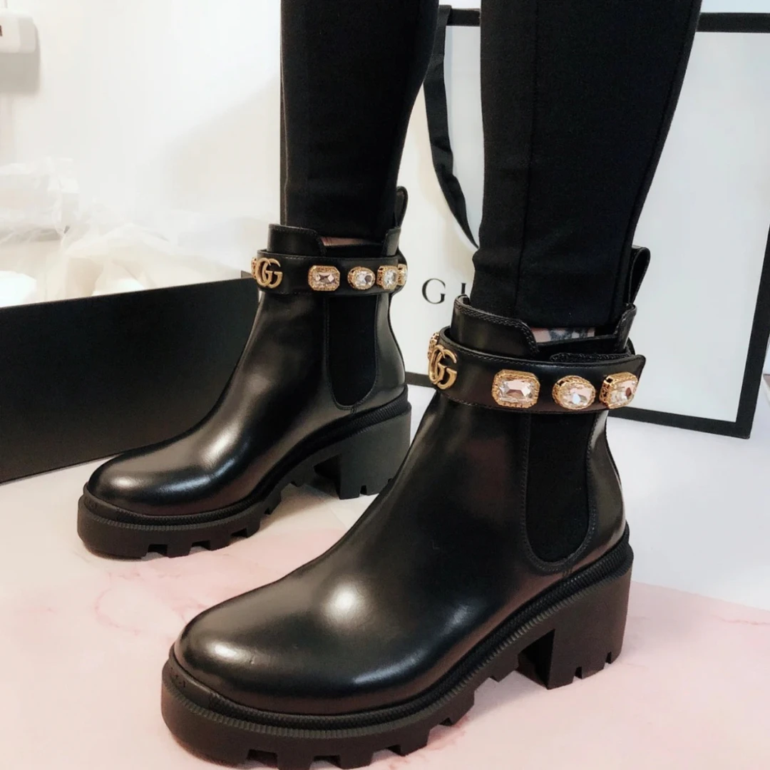 000423 gucci 古驰 黑金水钻带短靴 尺码37码 原价10800 99新