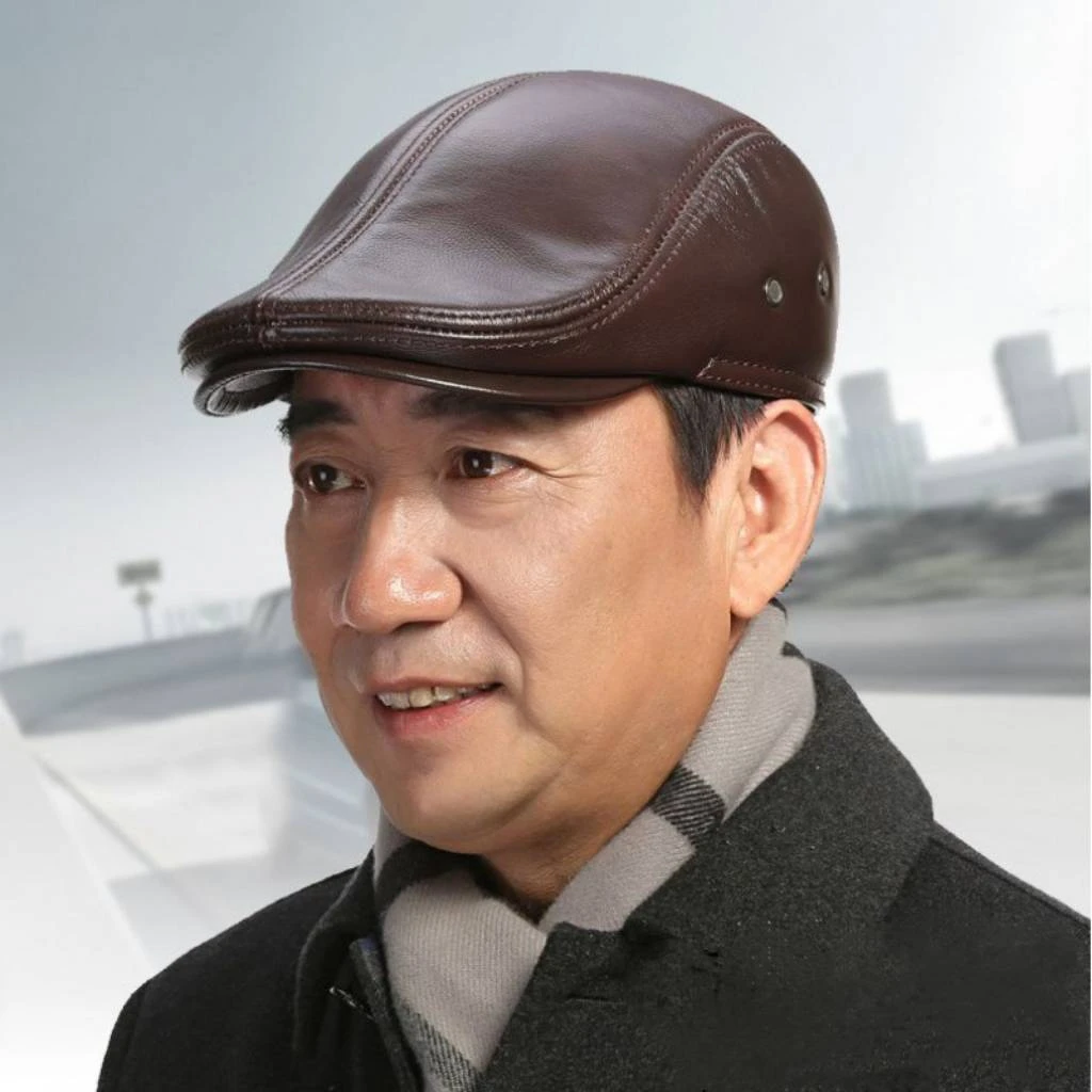 【送给爸爸的礼物】中老年高品质皮鸭舌帽 冬季保暖防寒帽 男士帽