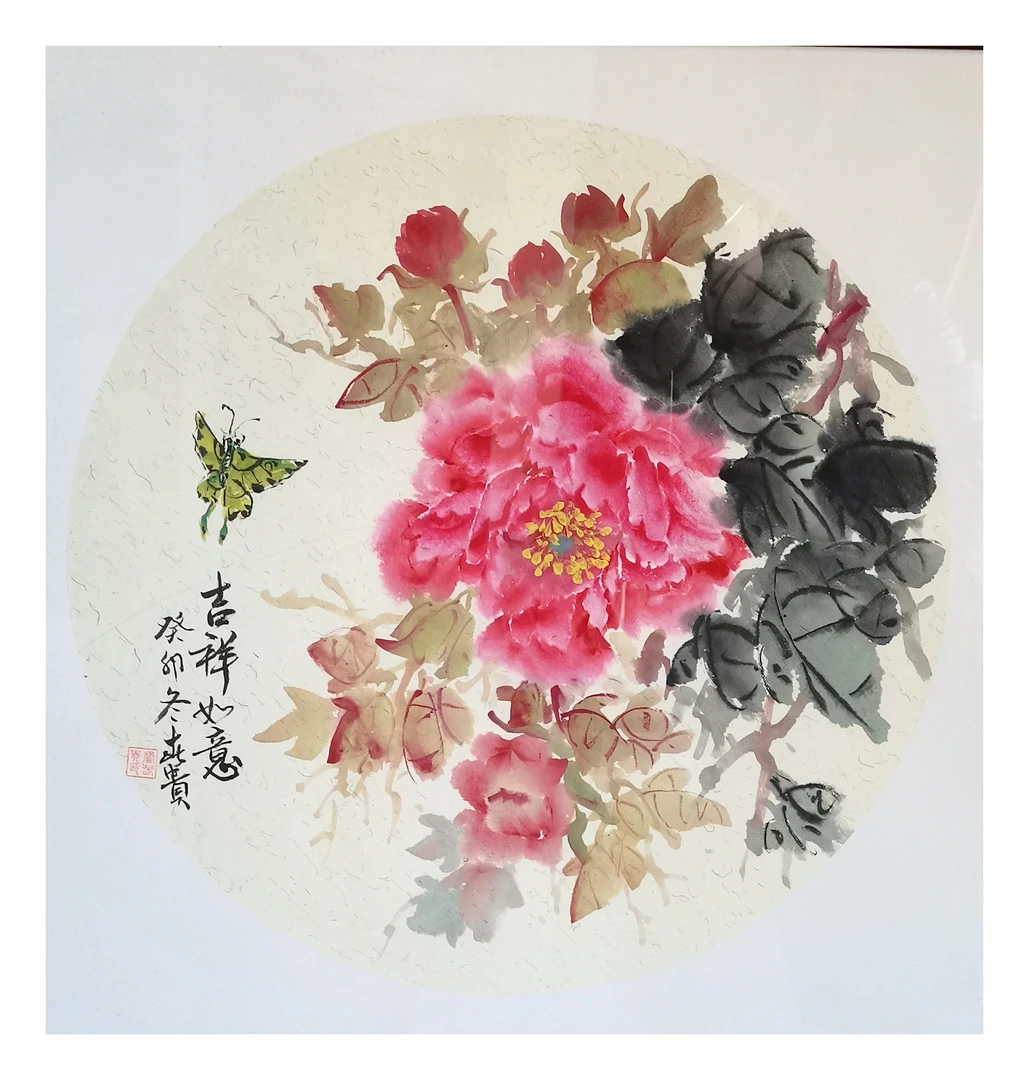 国画花乌写意牡丹