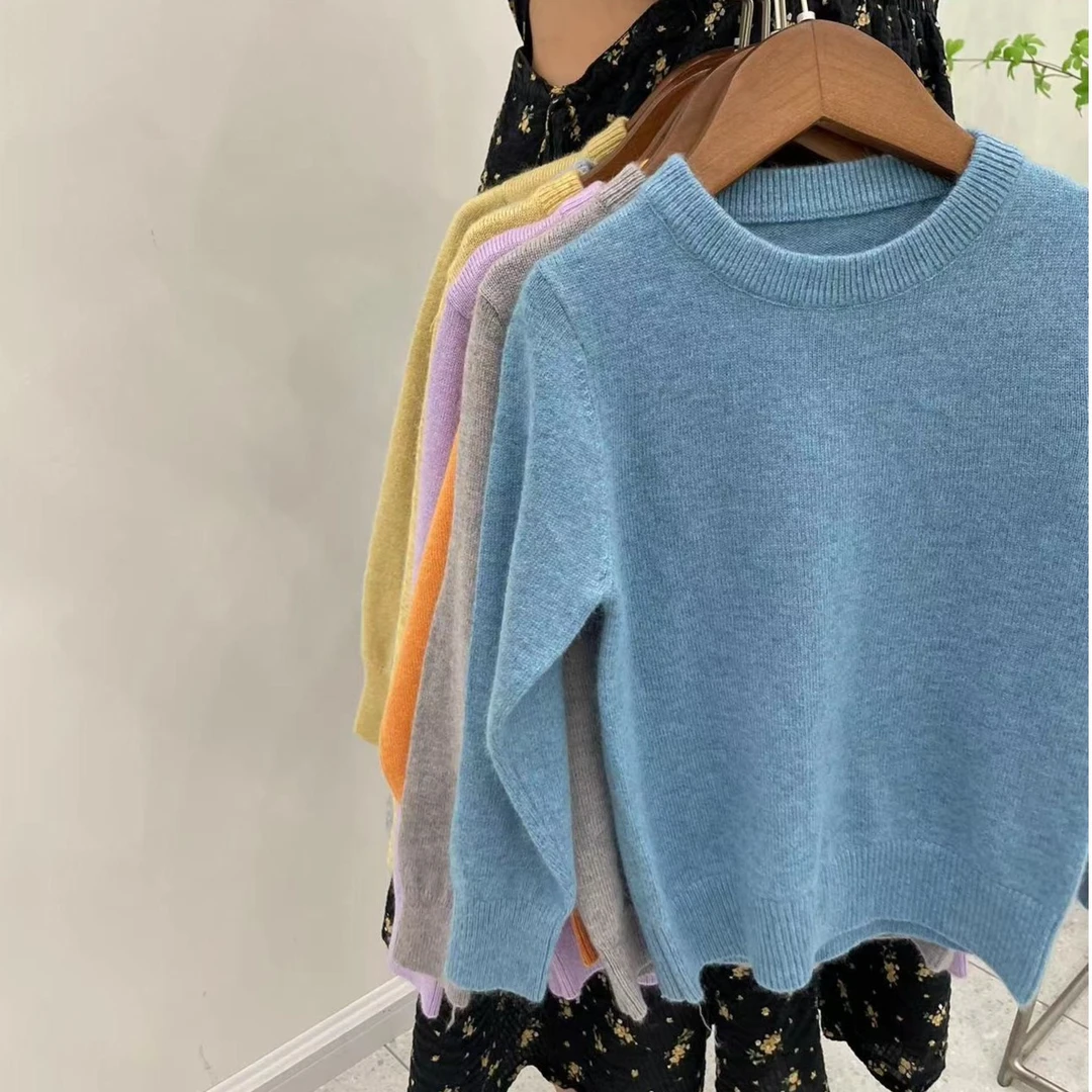 秋冬正品棉羊绒衫百搭男女童套头打底毛衣童装多色纯色打底毛衣
