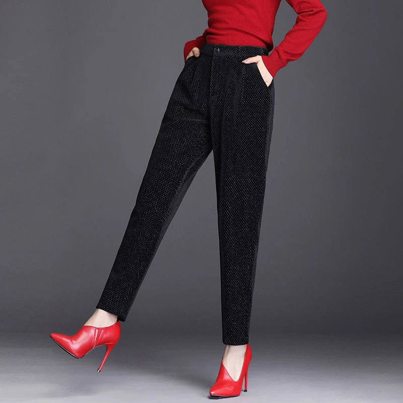 灯芯绒裤子女春秋雪尼尔高腰哈伦裤2025新款宽松显瘦金丝绒女裤