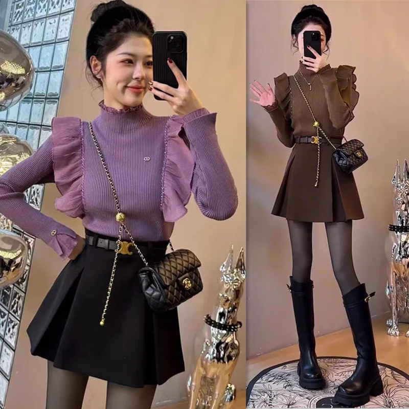 【浅浅专属】送腰带毛呢半身裙女秋冬新款气质a字包臀短裙百褶裙子