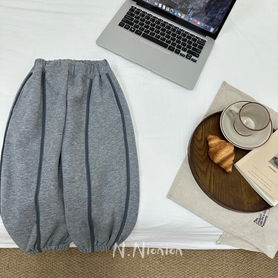 AU212 nana儿童韩版拼条一体绒卫裤