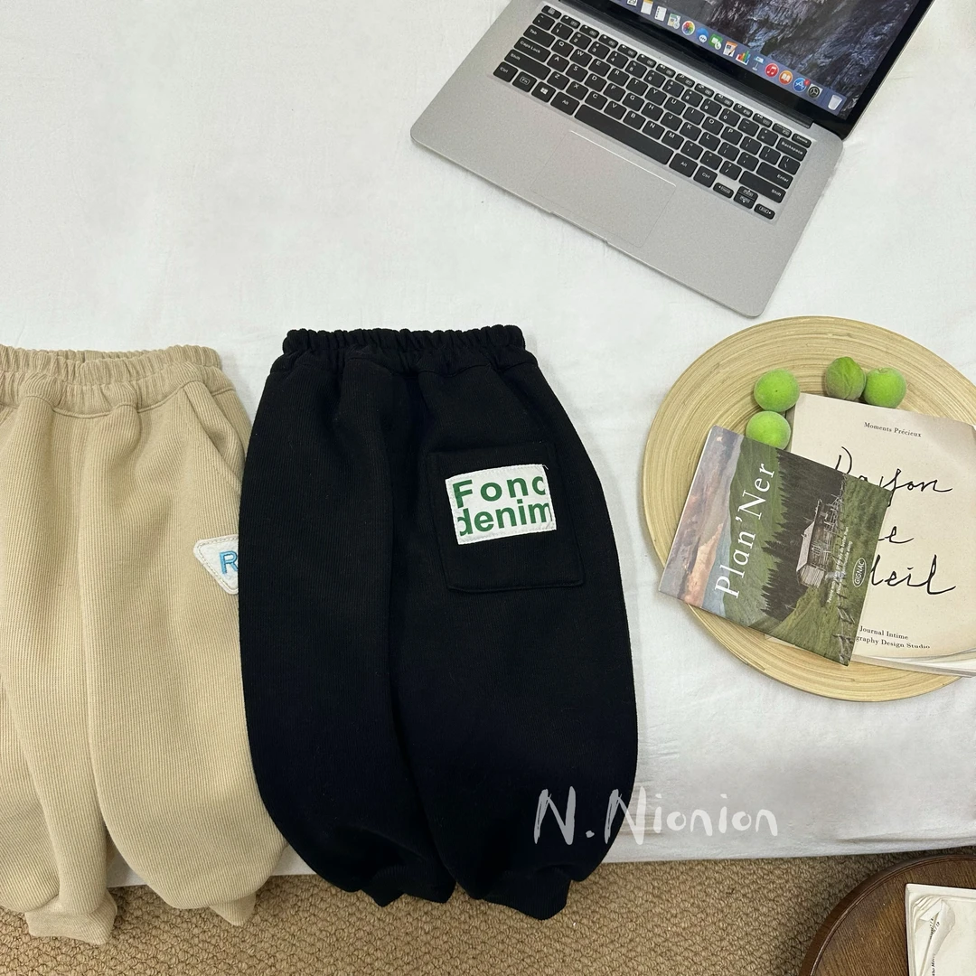 nana儿童韩版R贴标加绒束口卫裤