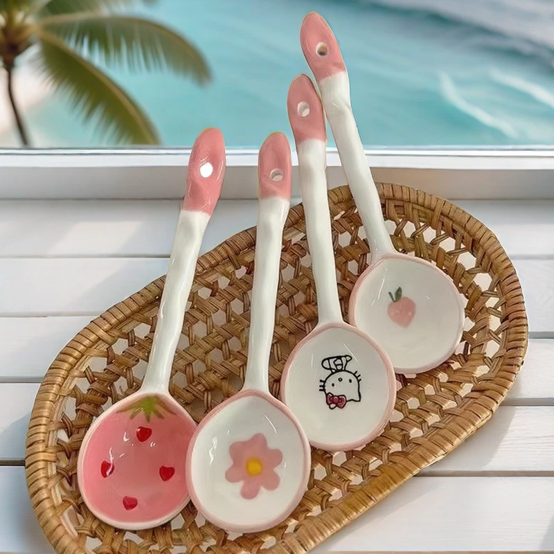 长柄陶瓷勺子ins高颜值可爱汤勺家用餐具喝汤饭勺可爱稀奇古怪
