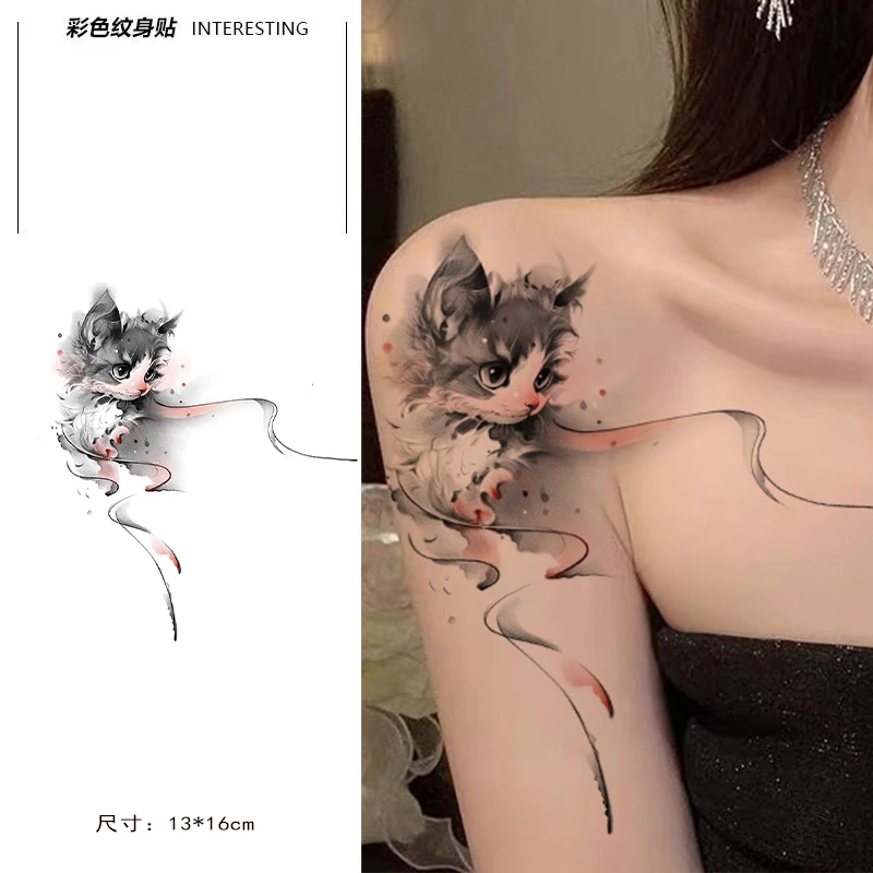 防水持久高颜值帅气绅士猫咪纹身贴联名款锁骨肩膀逼真不反光彩绘