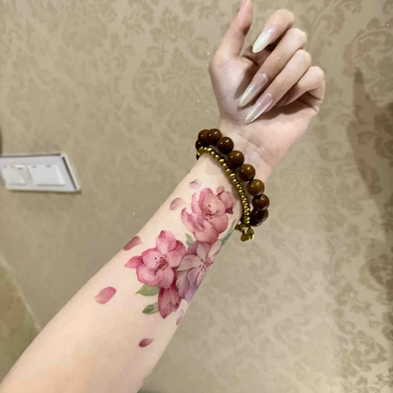桃之夭夭 纹身贴防水女持久桃花贴画手臂遮疤唯美逼真高级感可洗