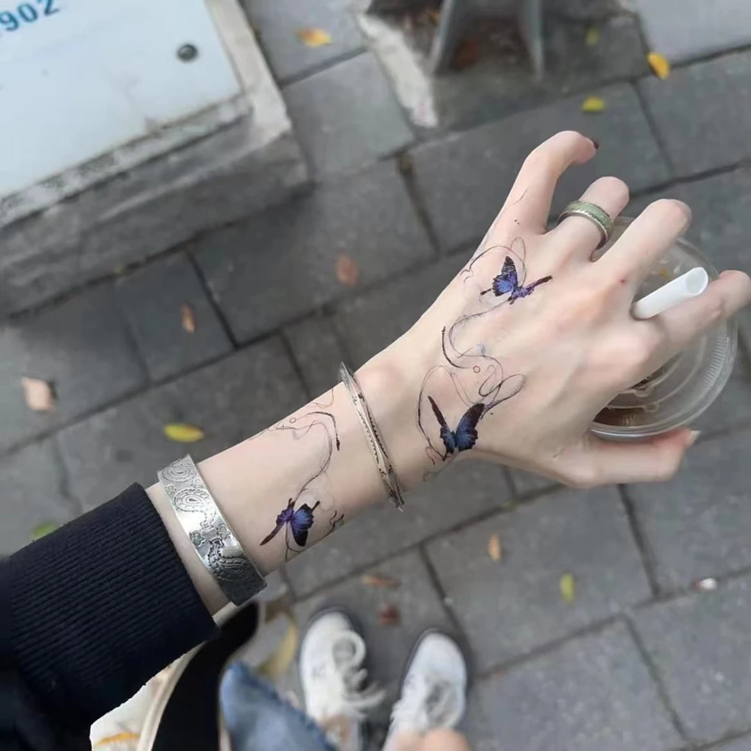 蝴蝶环绕手腕纹身贴防水持久高颜值辣妹甜酷逼真不反光可洗贴纸女