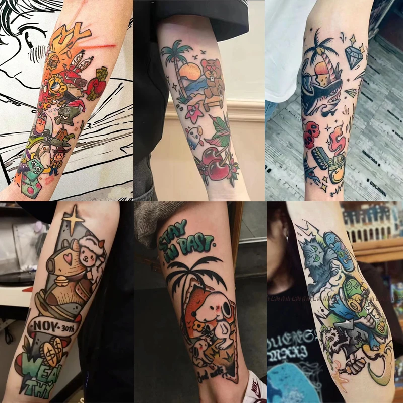 oldschool花臂彩色纹身贴动漫卡通霸气潮酷防水持久辣妹高级逼真