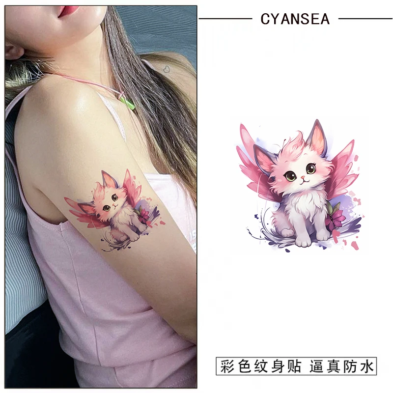 天使小萌兽纹身贴防水持久纹身师联名款可爱猫咪少女心仿真不反光